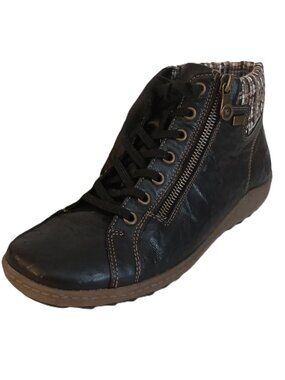 Remonte Black Leather Sneakers Weave Cuff Women’s Size EU 39 (US 8)